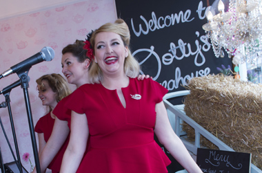 The Haywood Sisters performing at the opening of Dotty's Teahouse, Carshalton